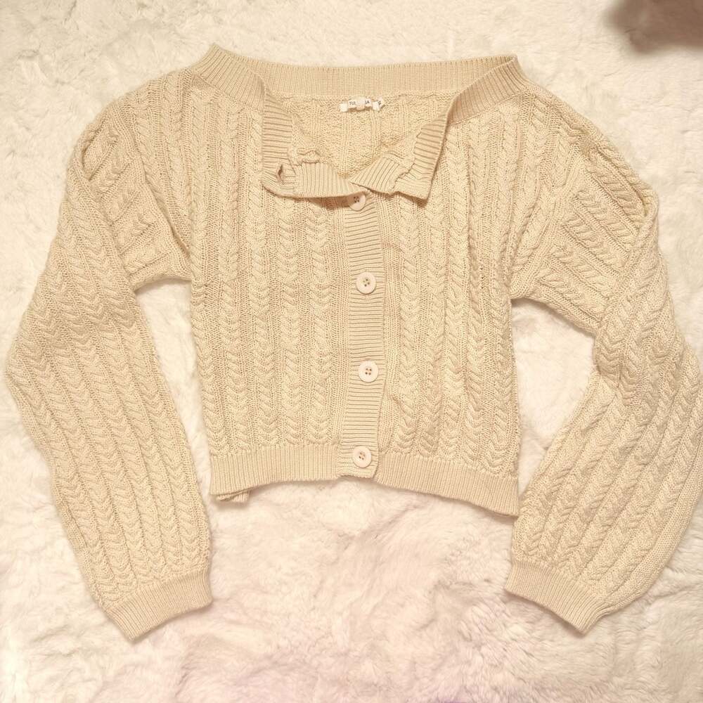 Tularosa Palmira Cropped Cable Knit Cardigan in Cream, Size XS